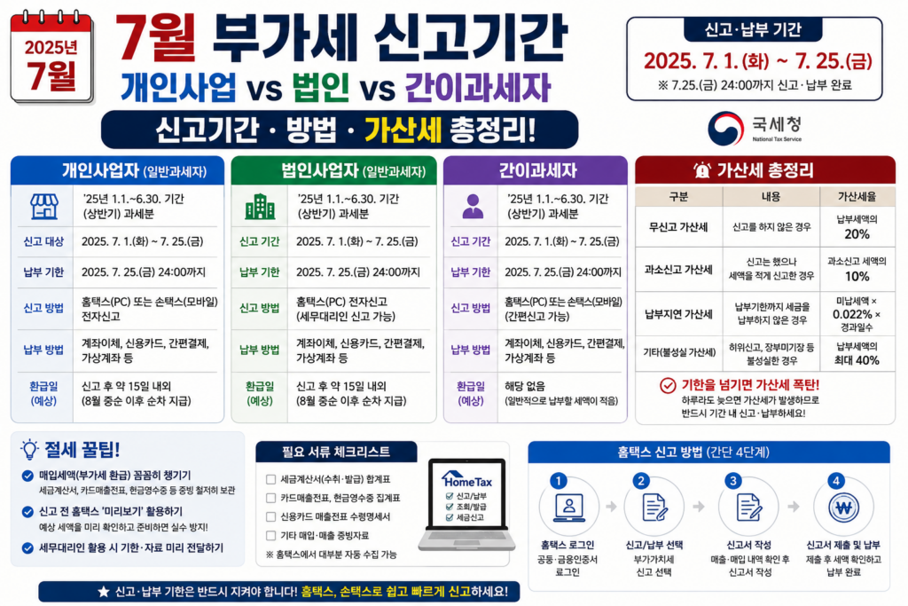 7월 부가세 신고기간 개인사업 vs 법인 vs 간이 과세자 가산세 총정리