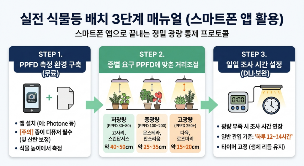 실전 광량 측정 및 식물등 배치 3단계